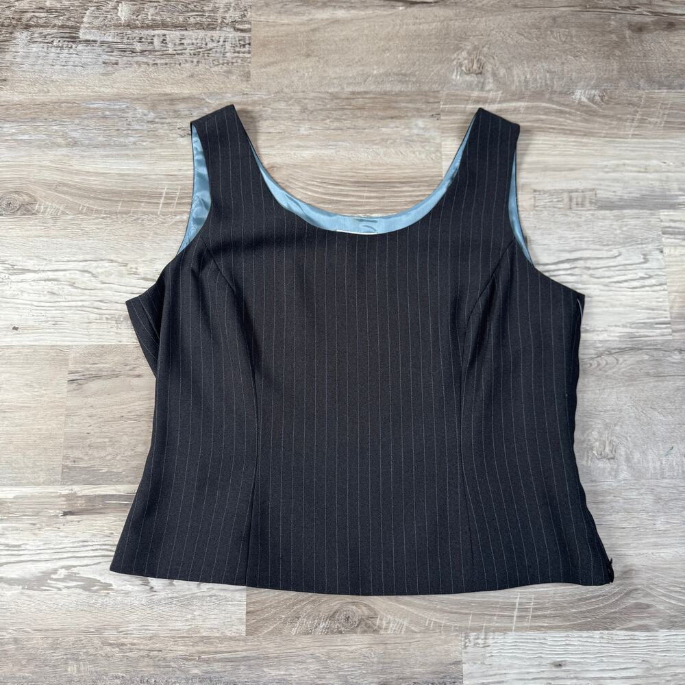 Vintage Y2K Tahari Pinstripe Tank Top Gray Office Siren Tailored Petite 16P NWT